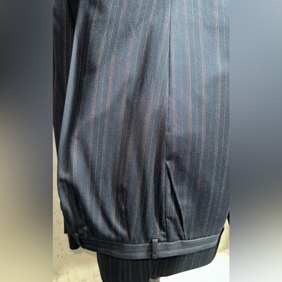 100% Italian wool/Super 120s/Navy multi striped/Mens suit/Jacket/2-pants - Picture 6 of 7